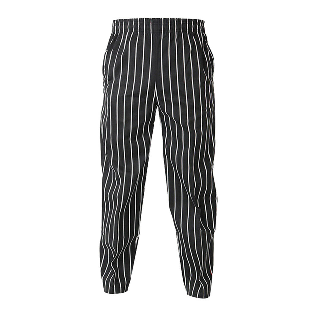 2X Elastic Restaurant Cafe Chef Waiter Pants Trousers Uniform Accs Striped XXL