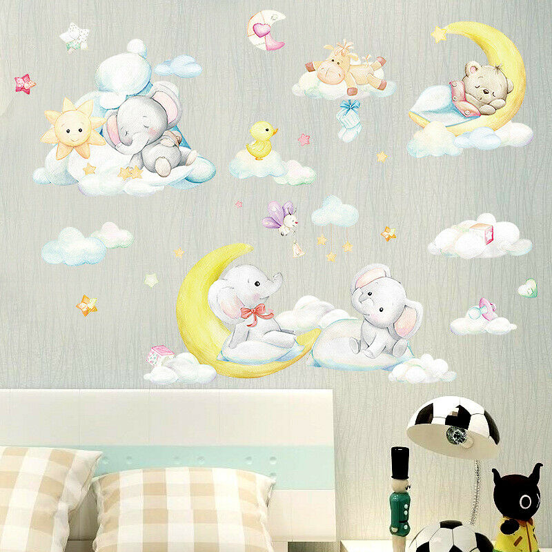 Sleeping Moon Elephant Bear Wall Stickers for Kids rooms bedroom Viny Dec XZBUA