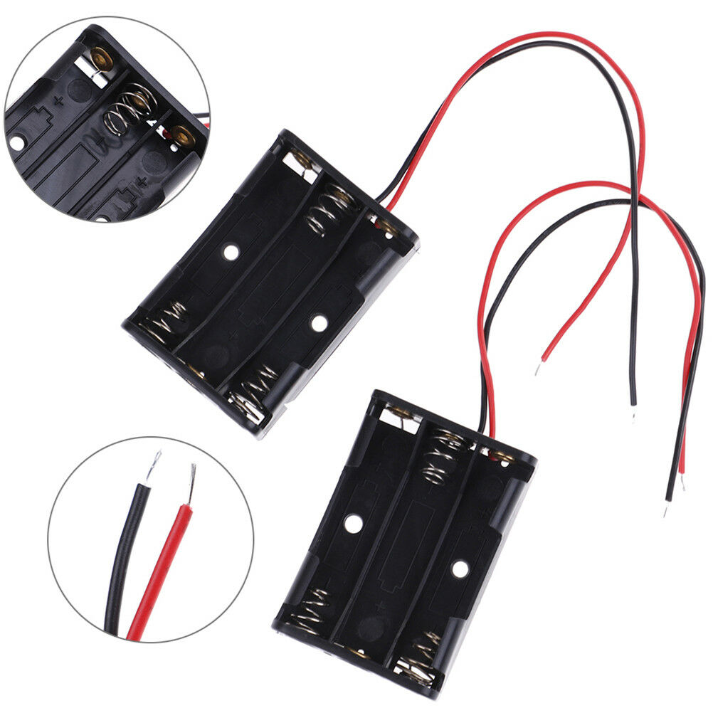 2 Pcs black plastic battery holder case wired for 3 x AAA 4.5v with lead .l8