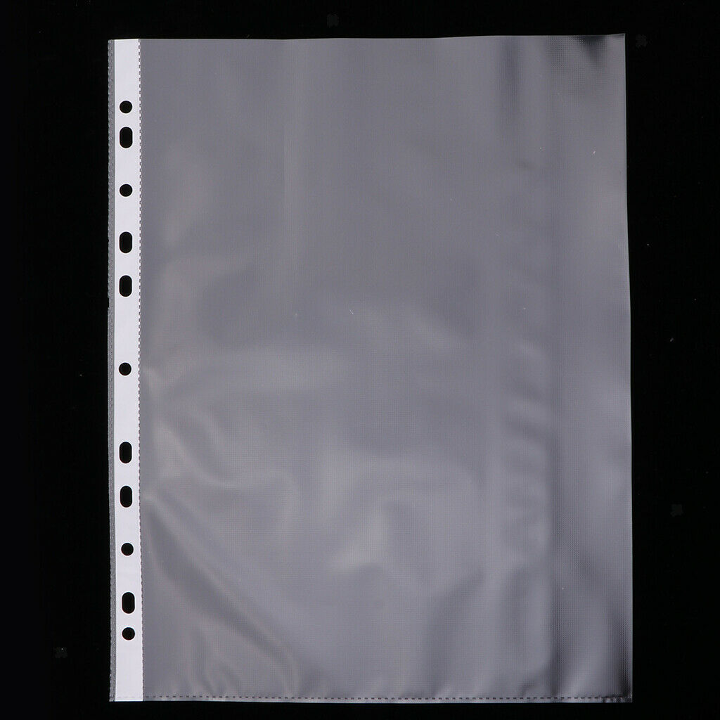 100pcs A4 11 Holes PP Loose Leaf Sheet Protectors Paper File Documents Bag