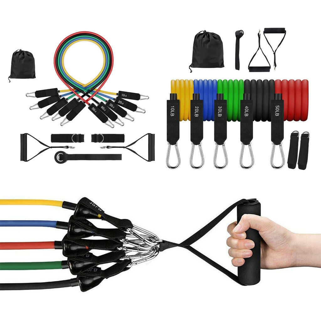 11 Pieces Exercise Bands Set with Handles Workout Bands Gym Physical Therapy