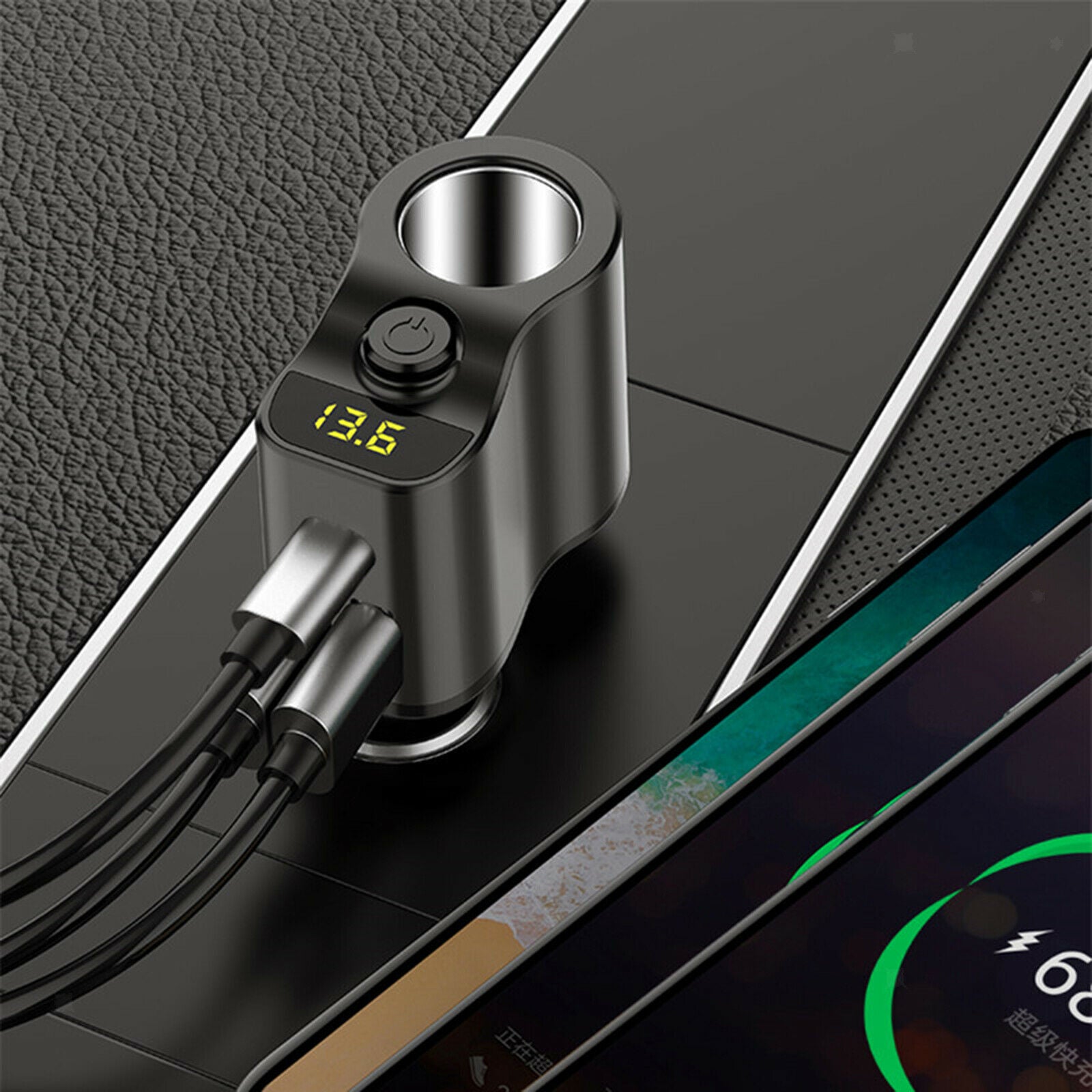 Fast Car Charger FM Transmitter Cigarette Lighter Dual USB Port Type-C Port