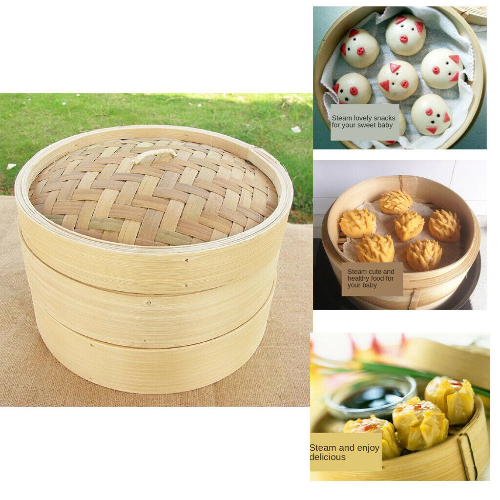 2PC Handmade Bamboo Steamer Basket for Dumpling Food Seafood Steamer Lid Cookers