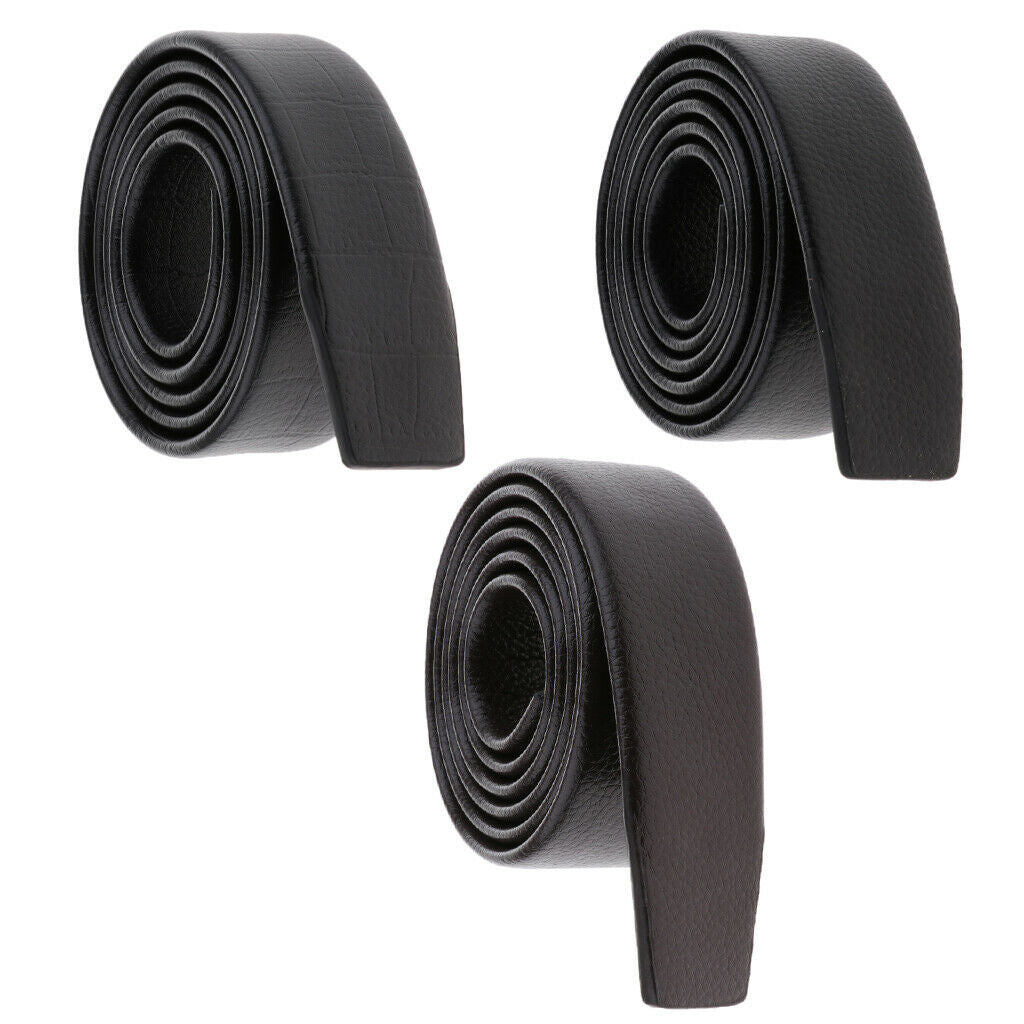 2pcs Men Simple Leather Belts No Buckle for Work Casual Black Lichee Pattern