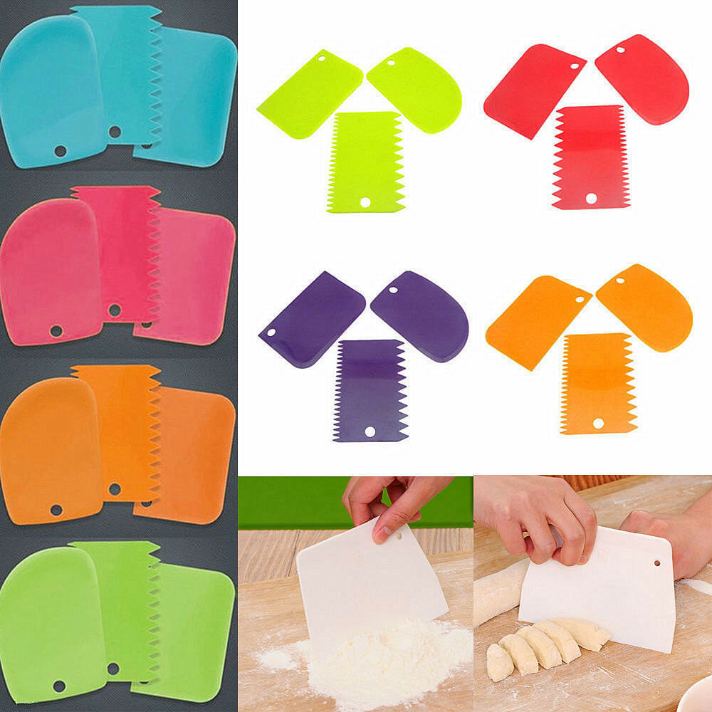 3PCS Plastic Dough Icing Fondant Scraper Cake Decorating Baking Pastry Tools
