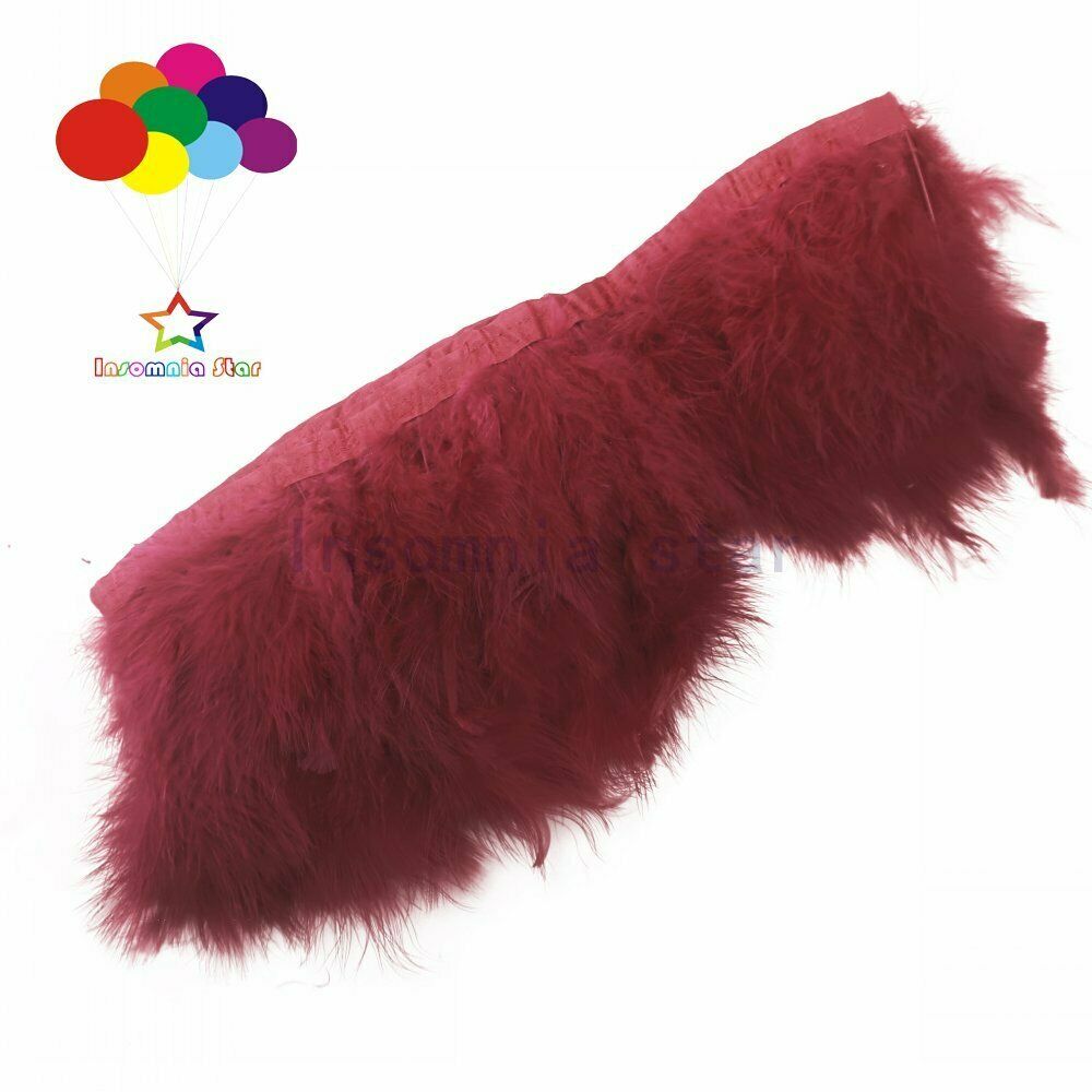 2 Meters 6-7" Turkey Marabou Feather Fringe Trim Decoration DIY Craft Wine red