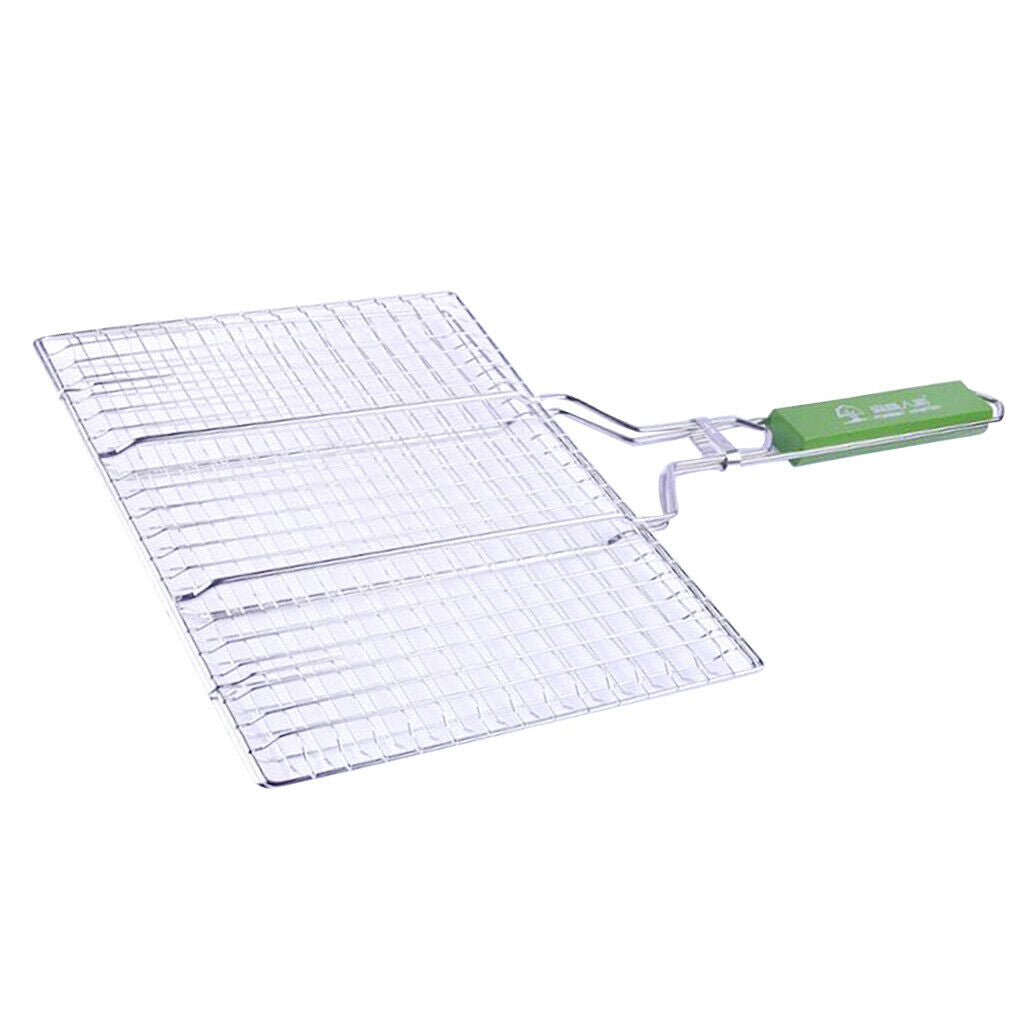 Barbecue Grilling Basket Grill BBQ Net for Meat Veg Steak w/Wooden Handle L
