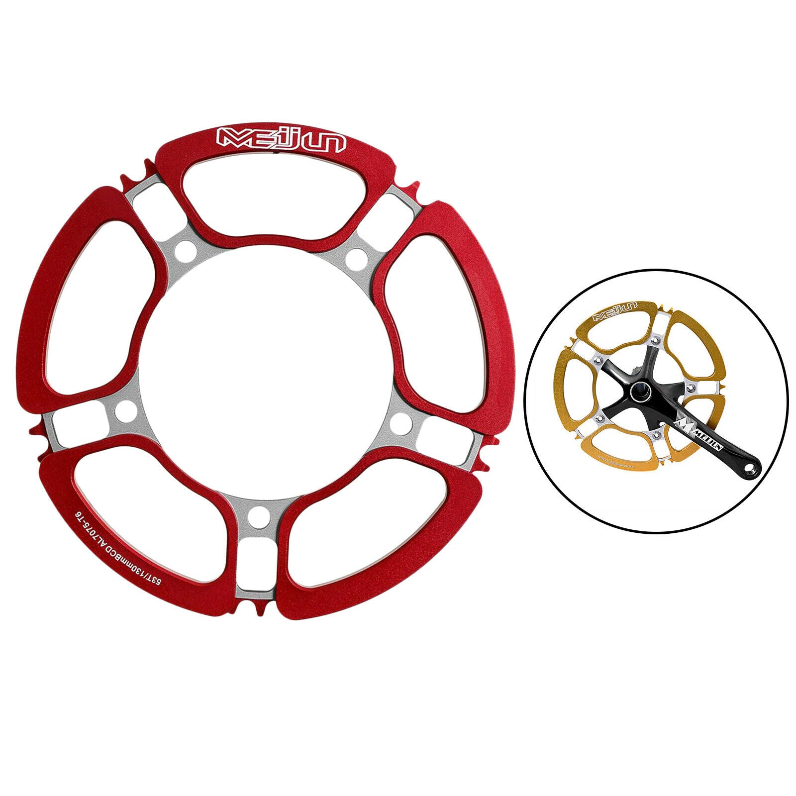 Road Cycling Chainring Round Narrow Wide Single Chain Ring BCD 130mm 53T Red