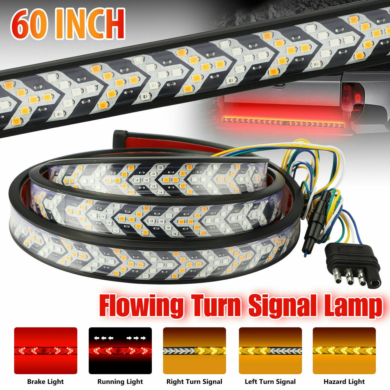 60" inch 528-LED Truck Strip Tailgate Turn Signal Brake Tail Reverse Light Bar