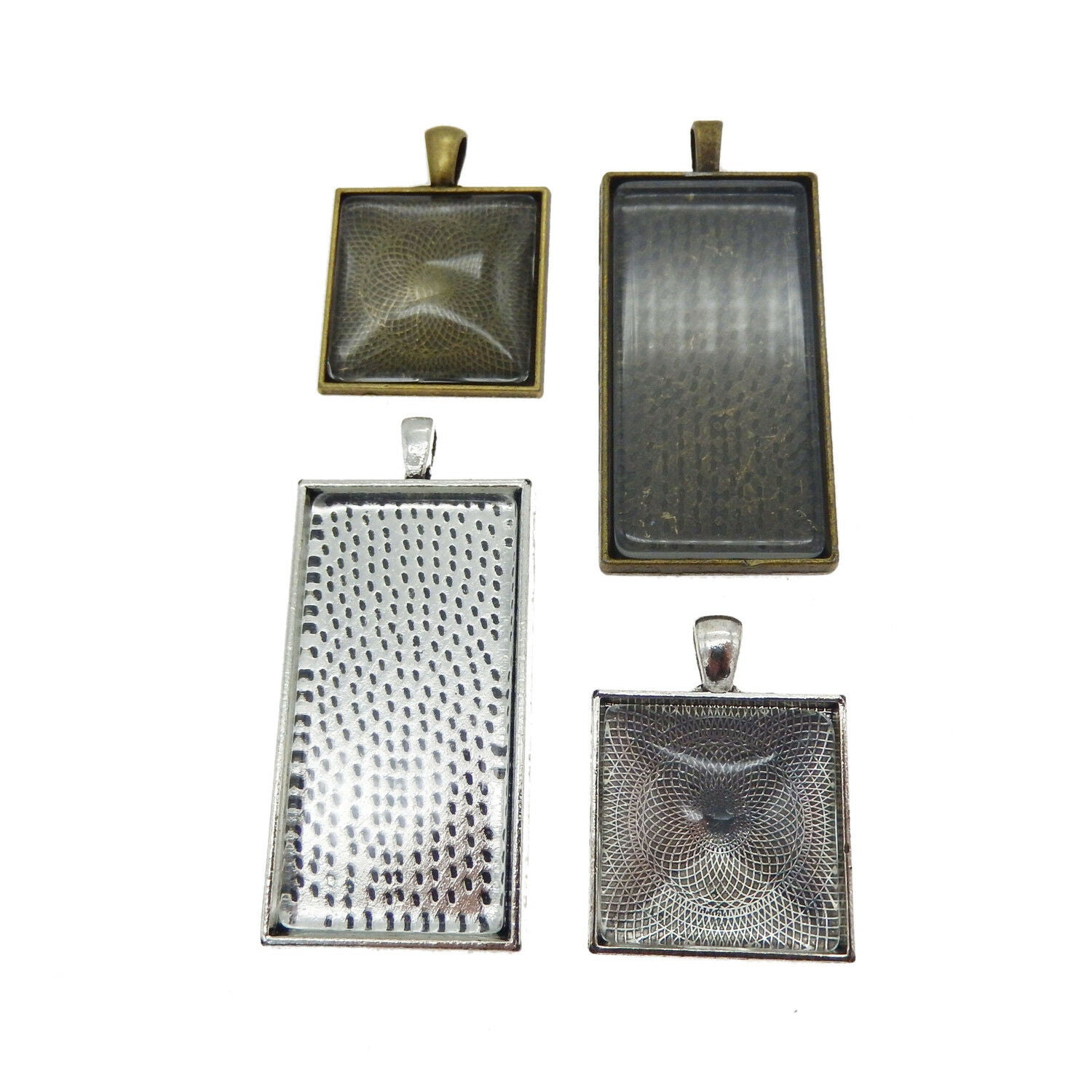 4 sets Mix Metal Alloy Base Trays Cameo Bezels Charms Pendants Rectangle& Square