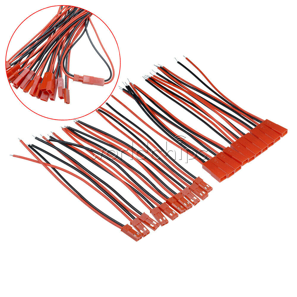 20Pairs 100mm JST Plug 2pin Connector Cable Wire Female+Male For RC Lipo Battery