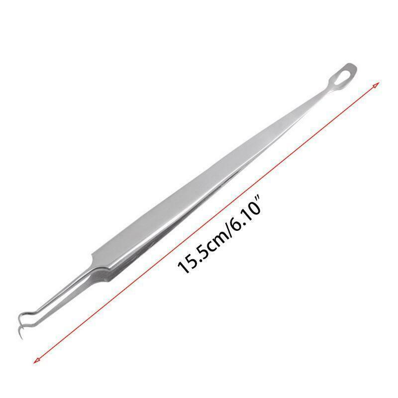 Stainless Steel Double-End Curved Blackhead Remover Tweezers Acne Extractor Clip