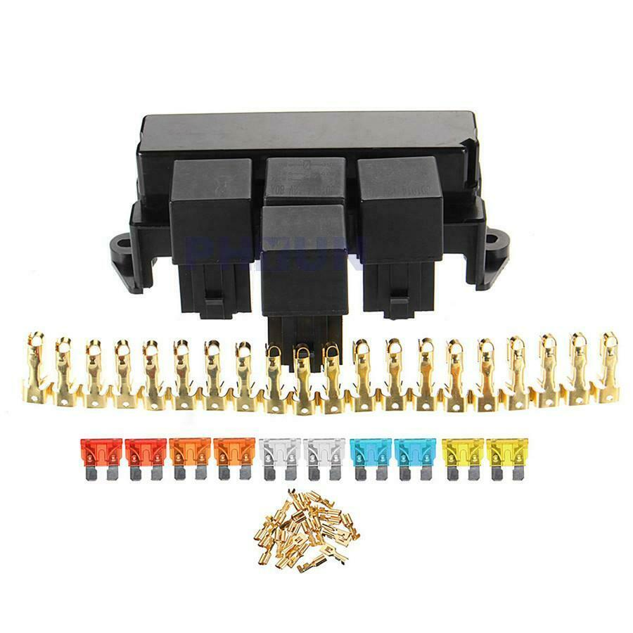 10 Way Blade Fuse Holder Relay Socket + Middle Size Fuse 12V 80A Universal Car