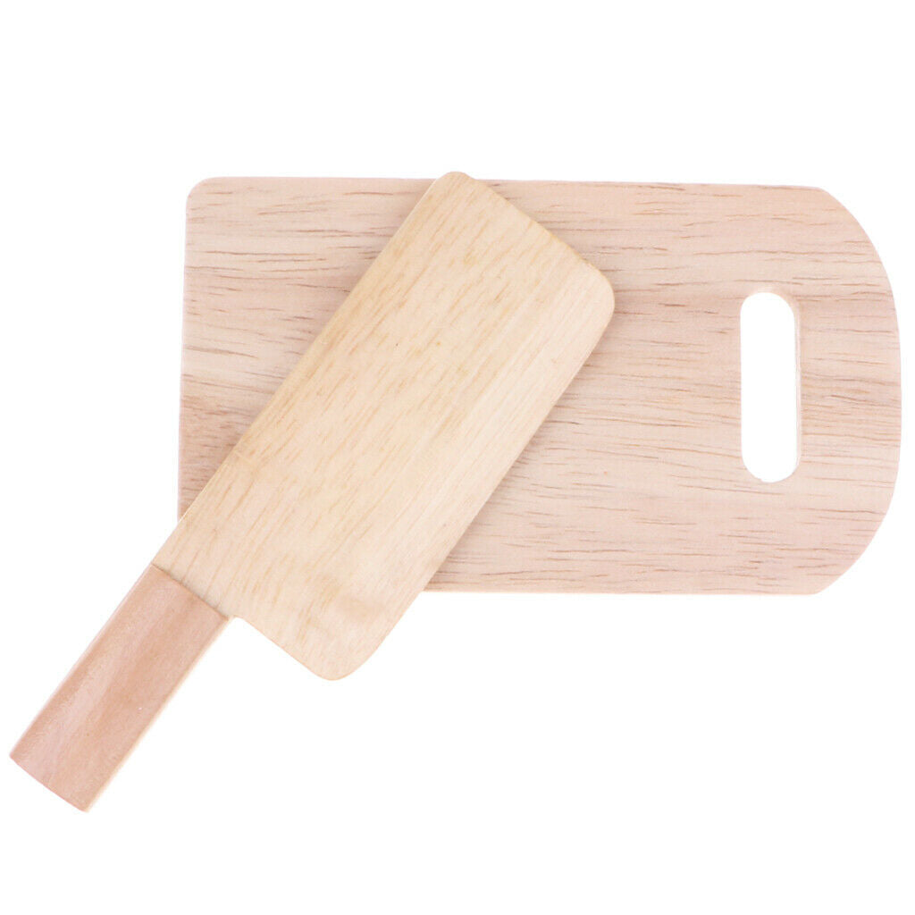 Pretend Play Wooden Chopping Board Cutter Saucepan Kitchenware Child Fancy
