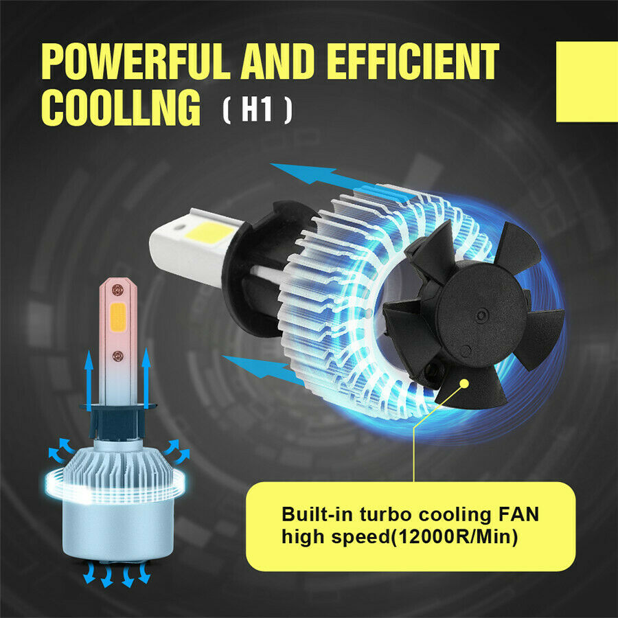 H1 LED Headlight Bulb All-in-One Conversion Kit 6000K White IP68  Waterproof 2PC