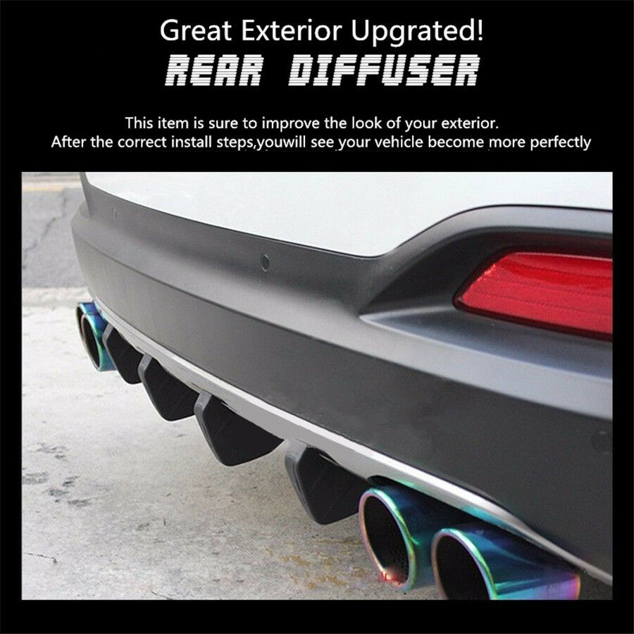 Universal 4Pcs Black Shark Fins Shape PVC Car Rear Bumper Diffuser Easy Install