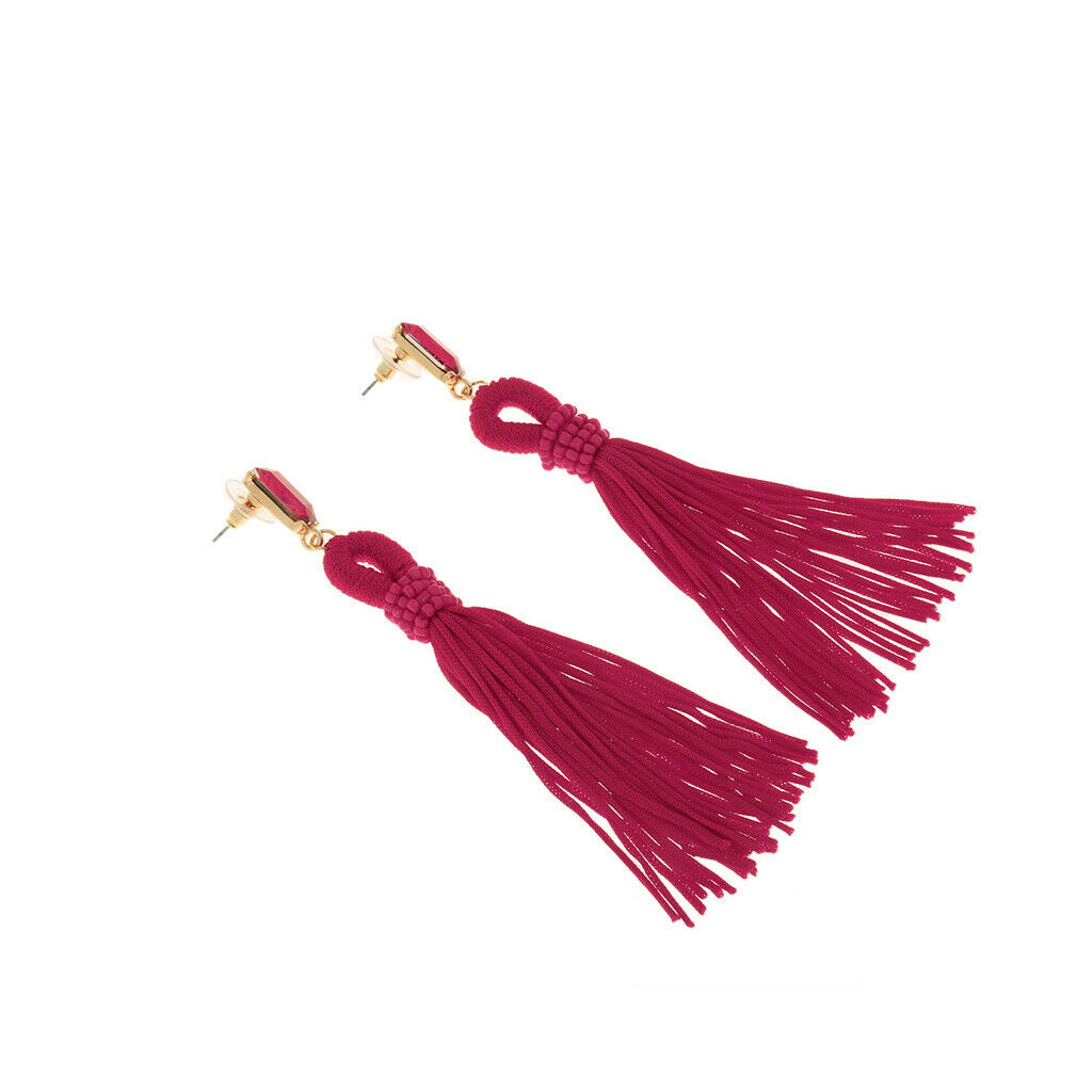 Fashion Women Party Jewellery Long Fringe Taasel Dangle Earrings Rose Red