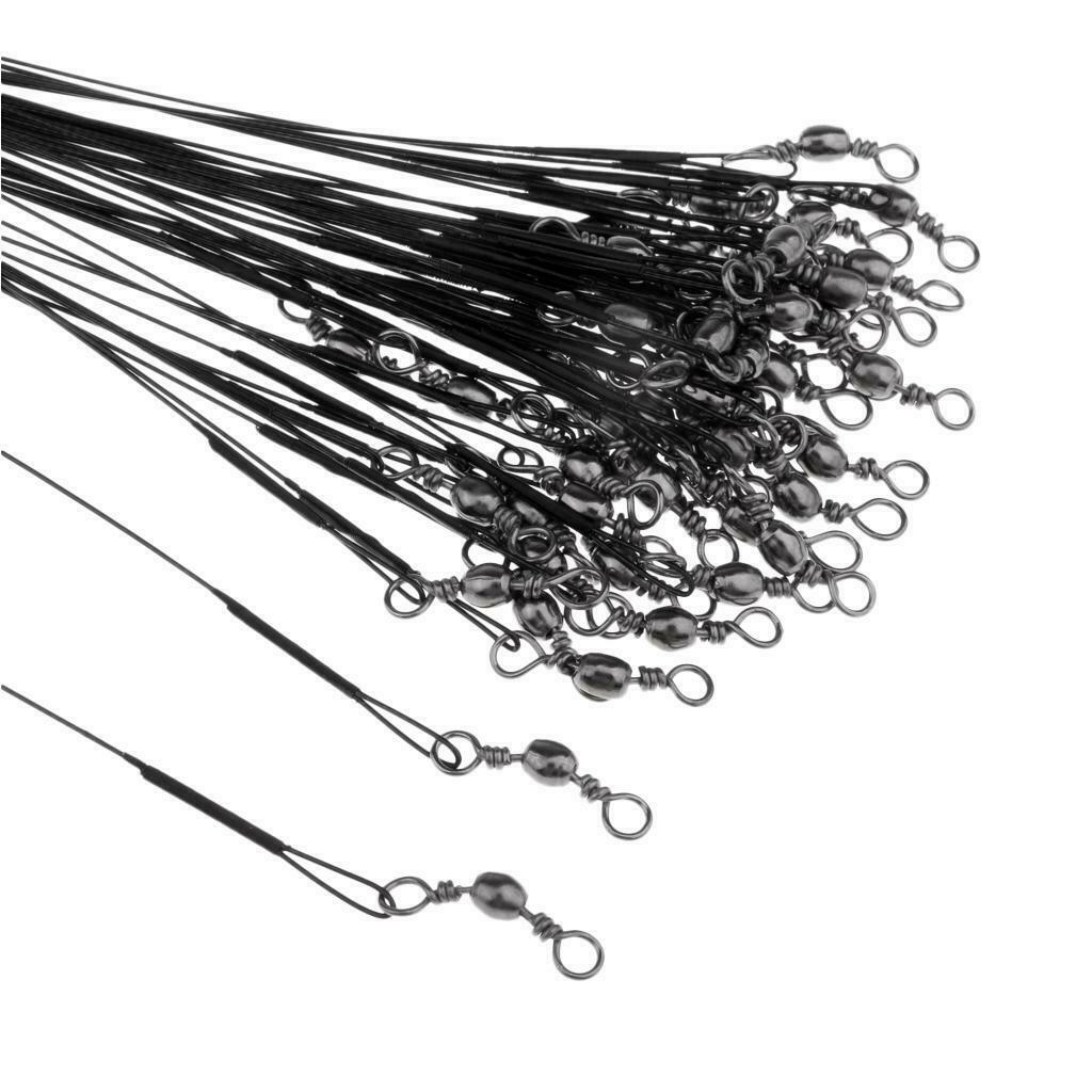 50pcs Fishing Leaders Wires with Barrel Swivels and Safety Snaps Freshwater