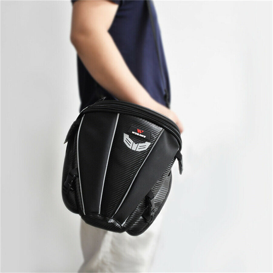 Waterproof PU Leather Motorcycle  Luggage Saddle Bag Shoulder Carbon Fiber Color