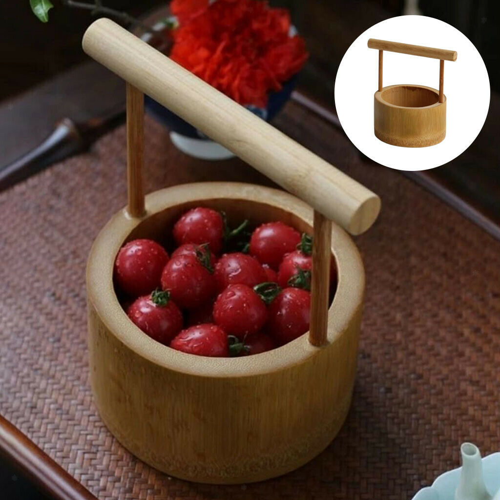 Retro Bamboo Refreshments Basket Storage Plate with Handles Gift for Family