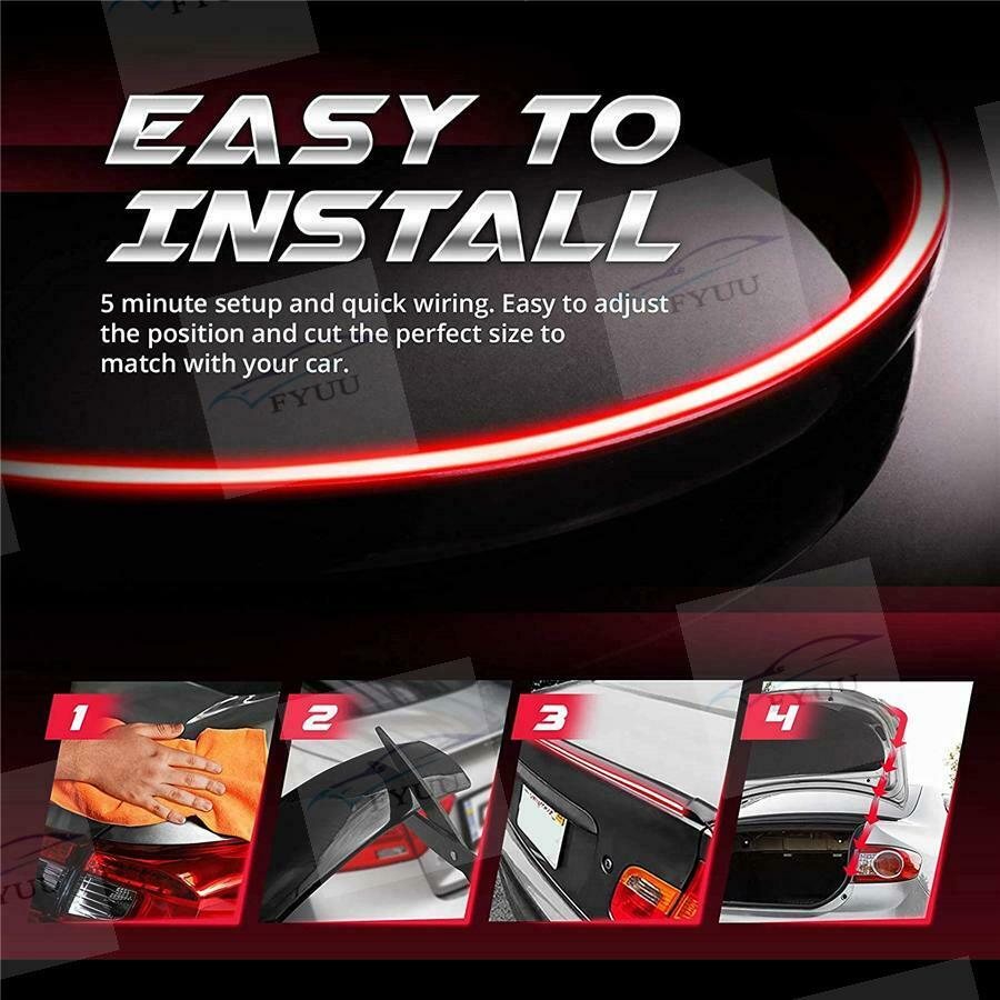 1.2m 3.9ft Universal Glossy Black LED Trunk Roof Car Spoiler Lip Tail Wing Lid