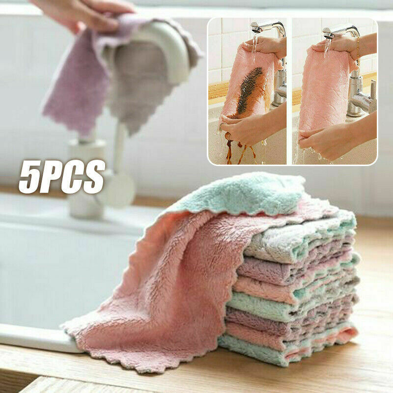 5 pcs Super Absorbent Microfiber Kitchen Dish Cloth Household Cleaning Tea Towel