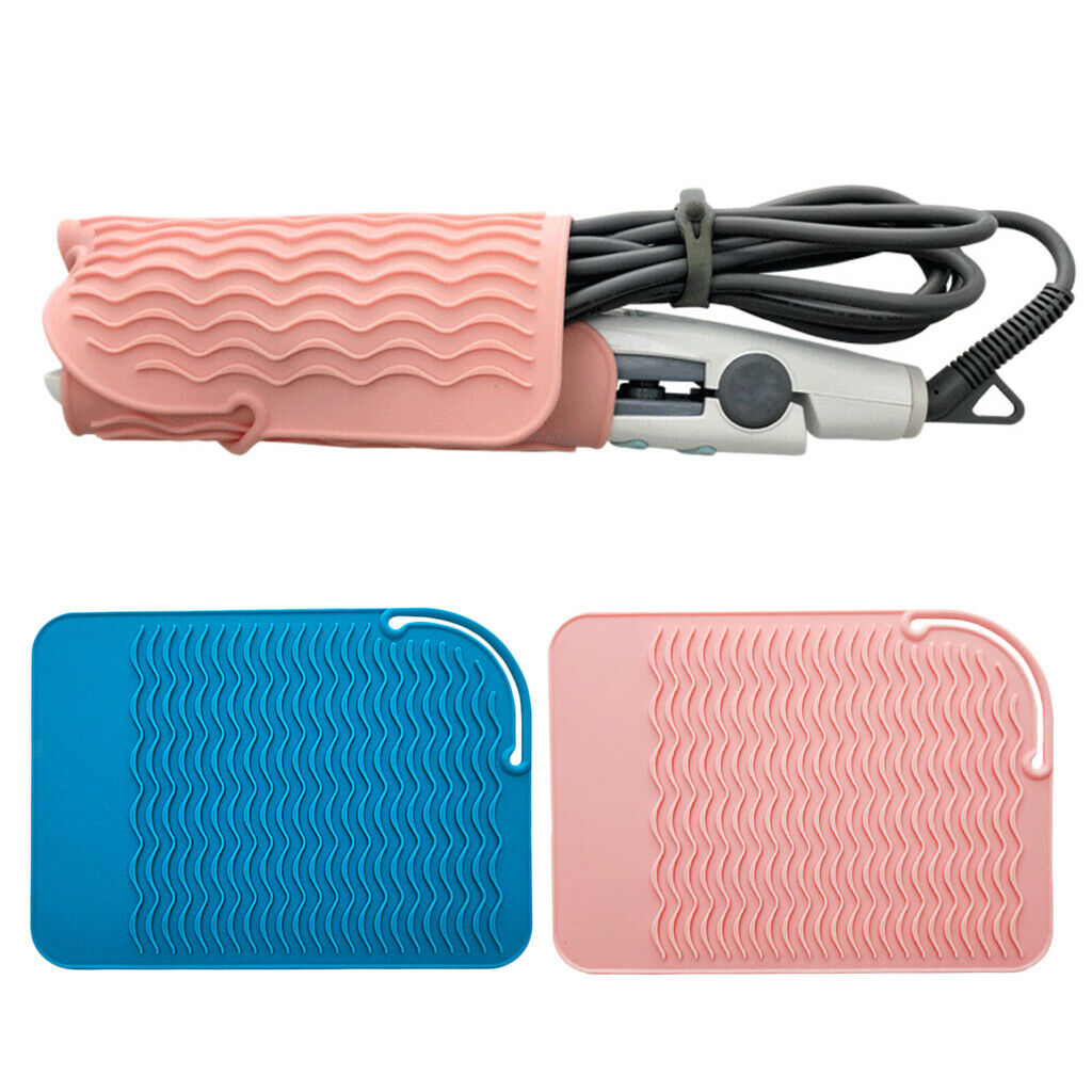 Salon Hair Straightener Anti Heat Safety Silicone Mat Non-Slip Storage Pouch