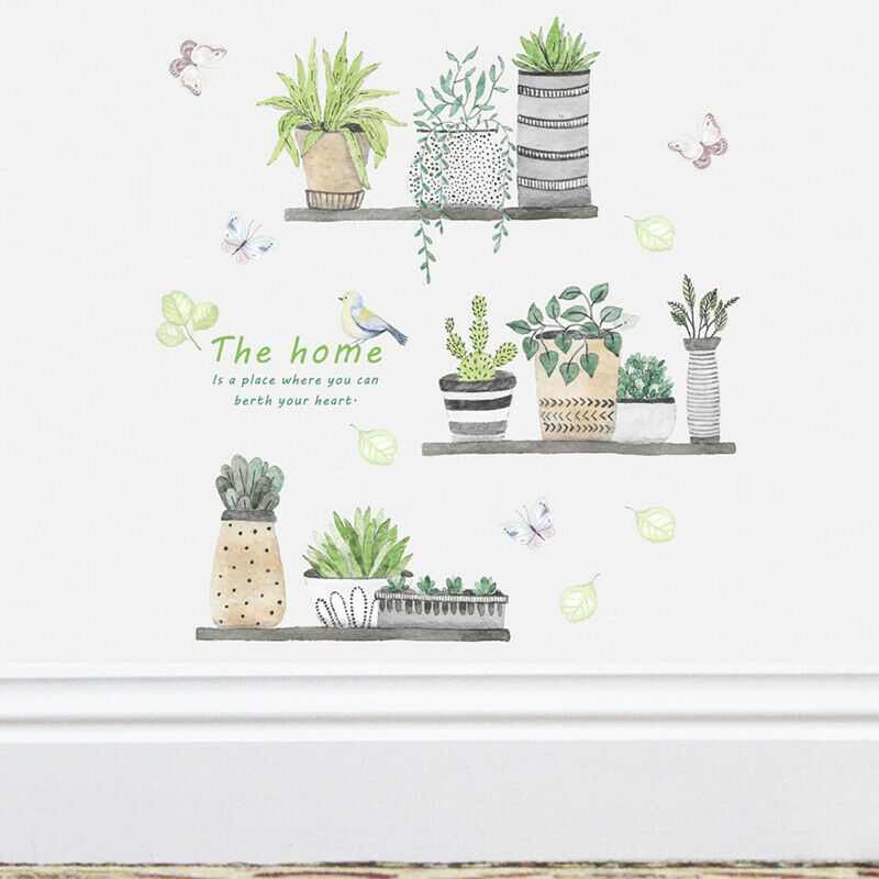 2pc Wall Stickers Green Plants Delicate Removable Wall Stickers Self Adhesive HN