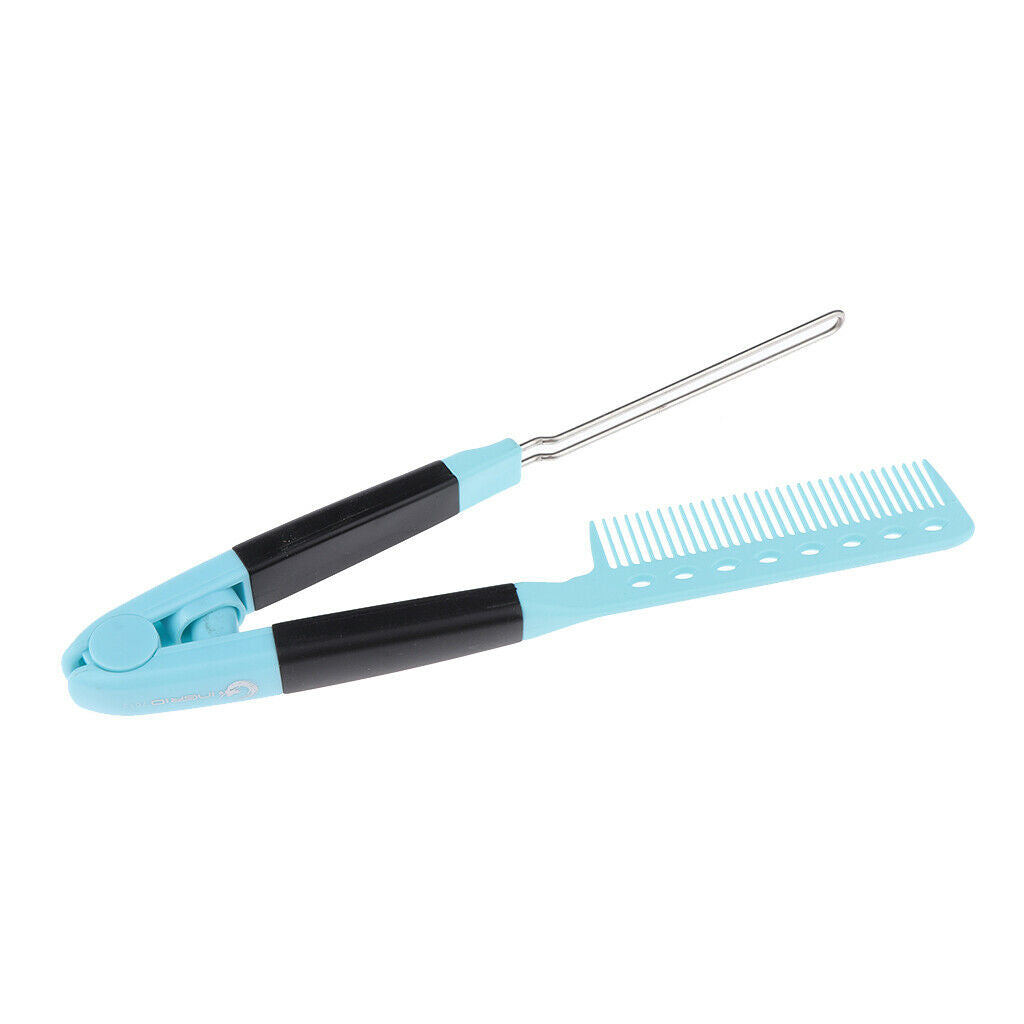 Hairdressing Straightener Hair Straighten Brush Pocket Comb Clamp Light Blue