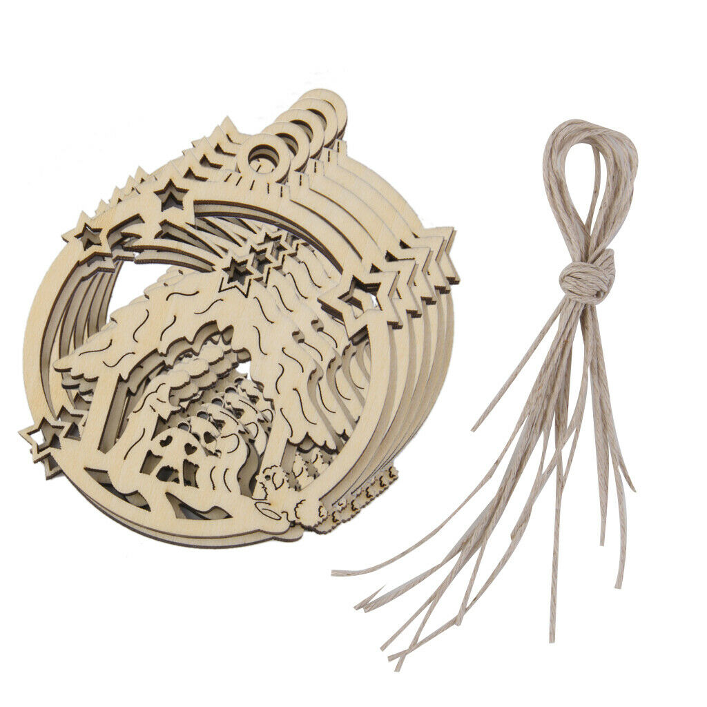 10pcs The Birth Of Jesus  Cut Out Wooden Tag With String