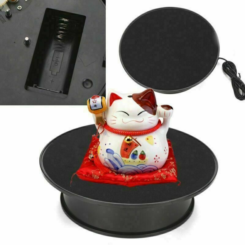 Anti-slip 8'' 360Â° Black Rotating Turntable Display Stand Power By AC & Battery