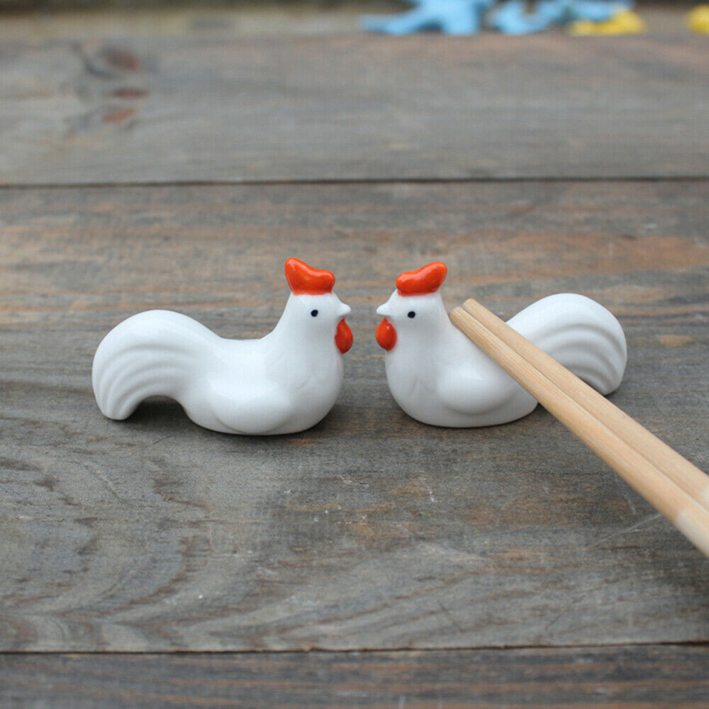 2Pcs Rooster Chopstick Rack Ceramic Spoon Stand Cutlery Pen Holder Table Decor