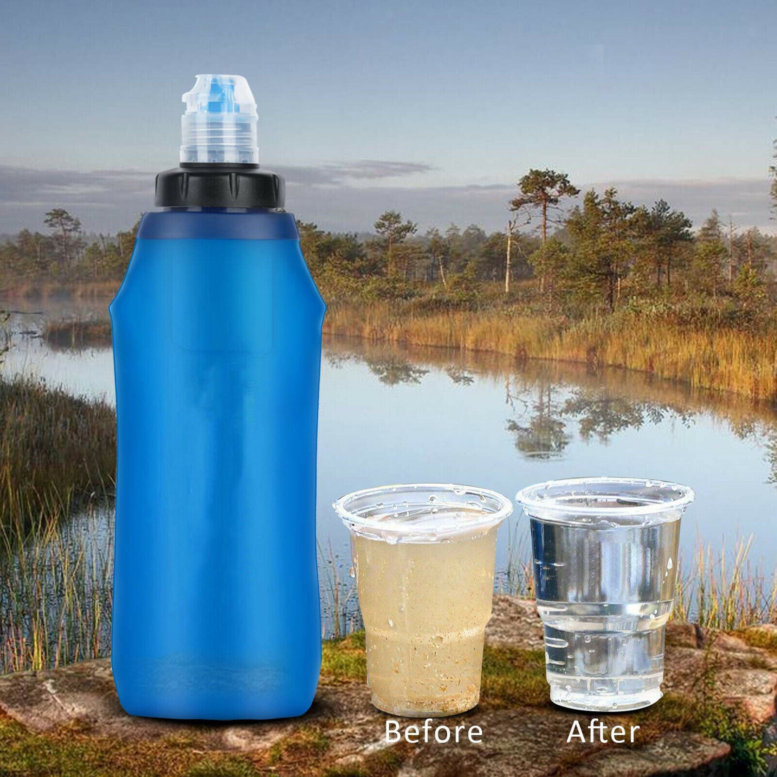 Outdoor Survival Filtered Water Bottle Purifier Filtration Emergency Hiking