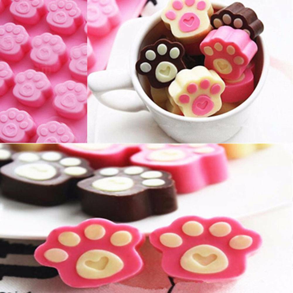 16 Holes Pets Cat Dog Paw Silicone Mold Fondant Cake Cookie Mould Baking Tools