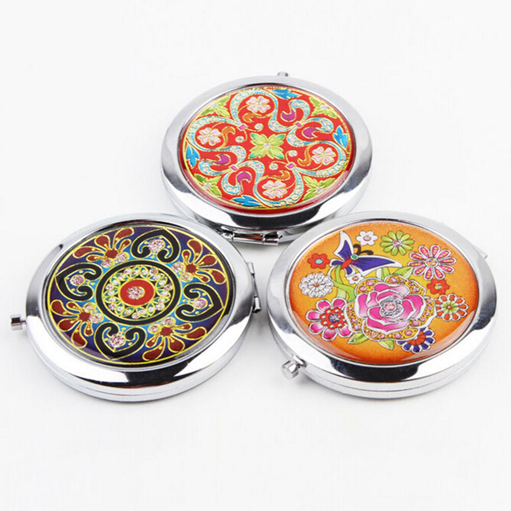 Crystal Folding Round Pocket Compact Makeup Cosmetic Mirror Portable Usefu.l8