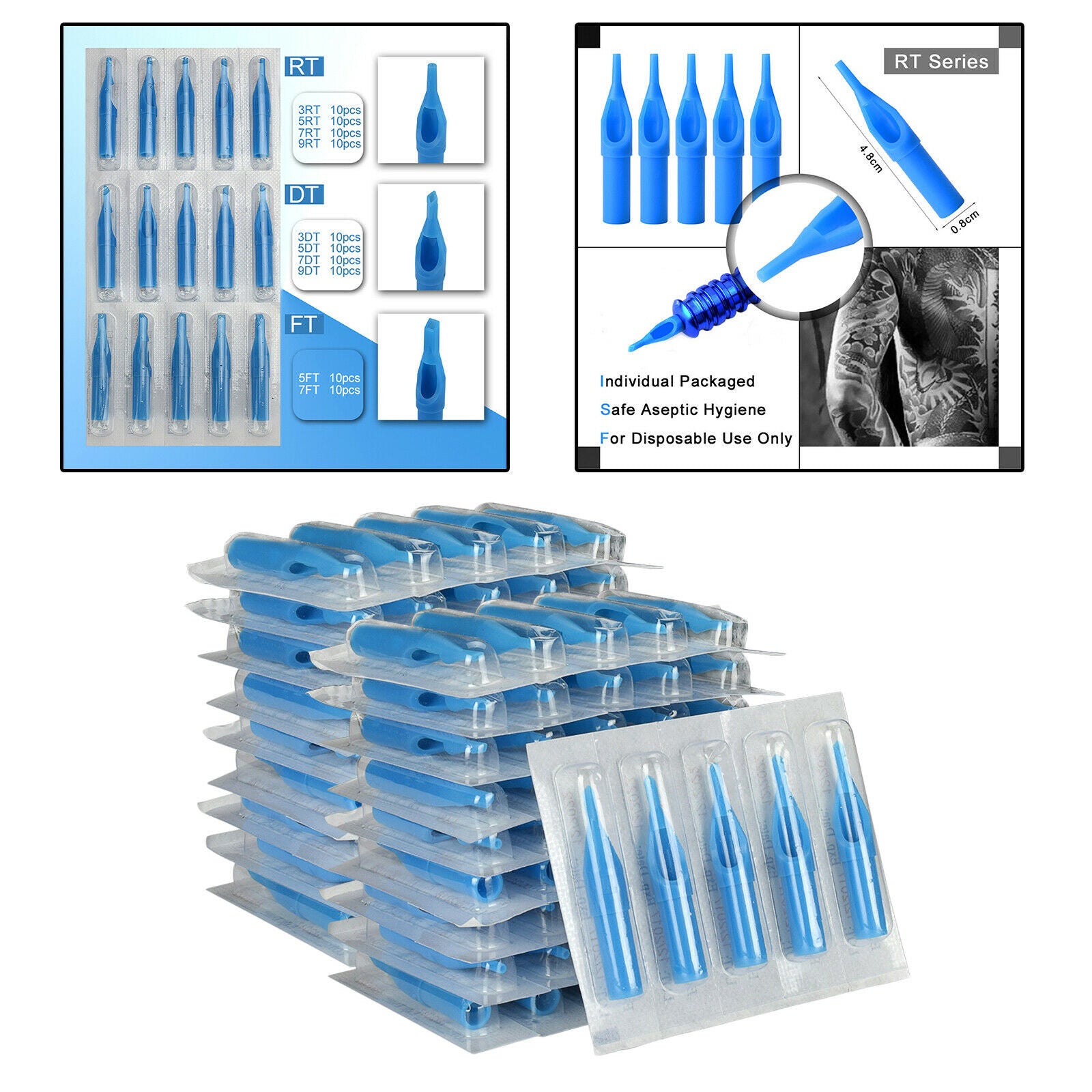 Disposable Tattoo Tips Assorted for 3RL 5RL 7RL 9RL 5M1 Tattoo Needles