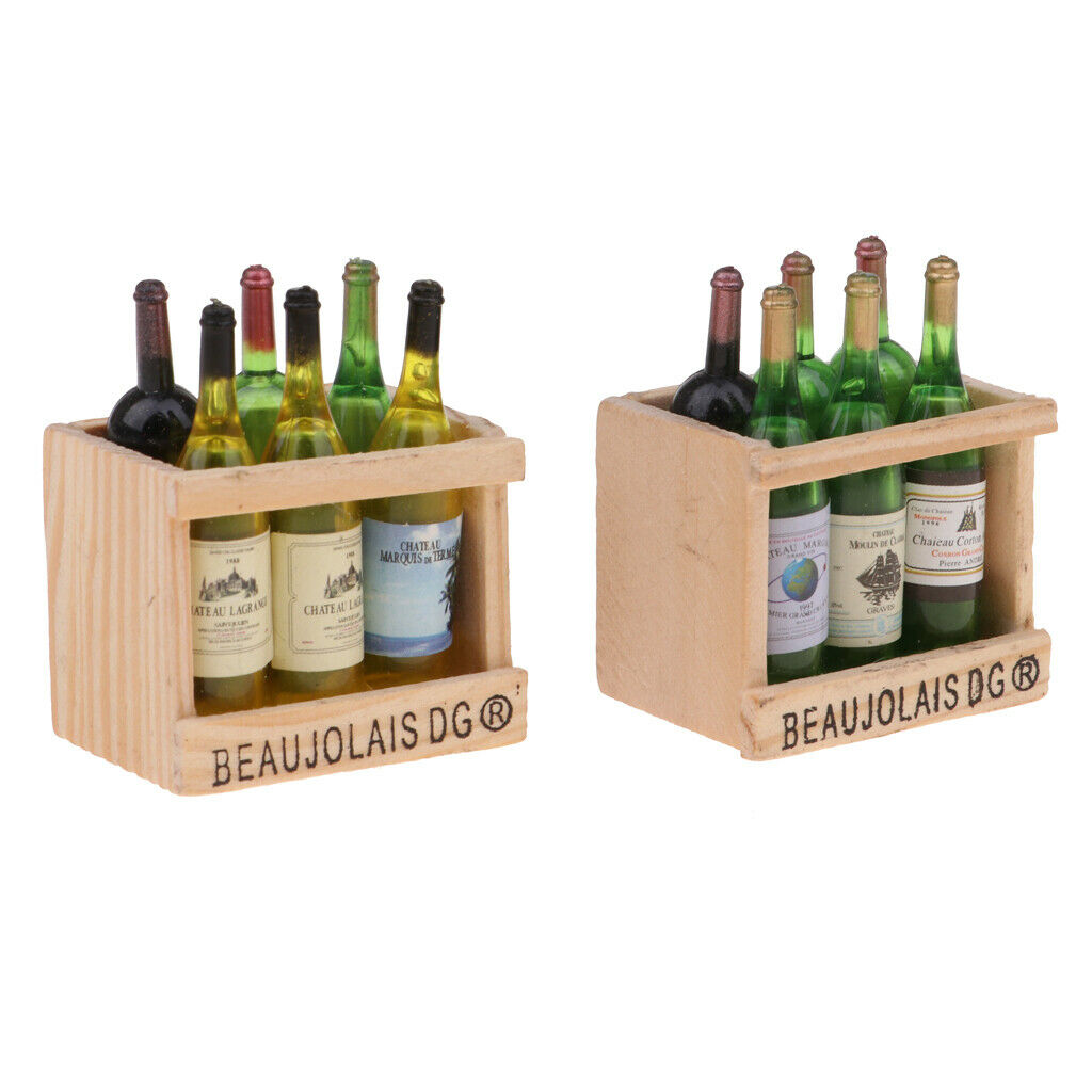 1:12 Drink Wine Bottles Wooden Rack Magnet Cocktail Table Accessories DIY