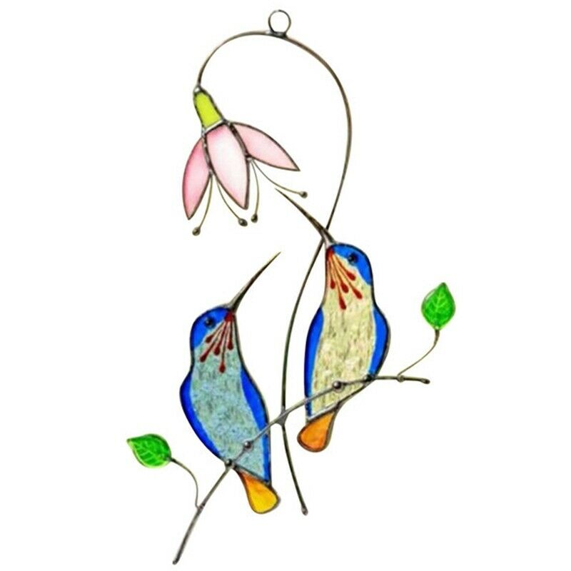 Hanging Home Decoration Stained Glass Window Panel Birds Ornaments Acrylic BY6Z4