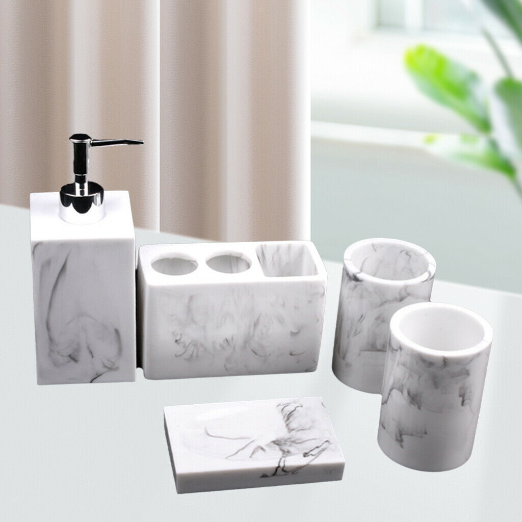 Bathroom Counter Accessories Set 5-pack Toothbrush Holder Soap Dish Decor