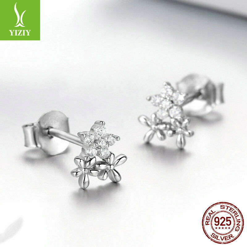 Women Authentic S925 Gypsophila Studs Earrings With Clear Cubic Zirconia Jewelry