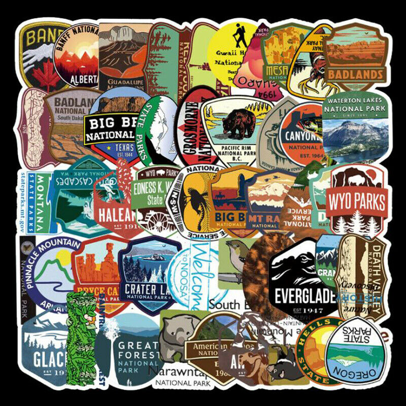 50Pcs National Park Zoo Stickers Laptop Skateboard Luggage Guitar Stickers T cE