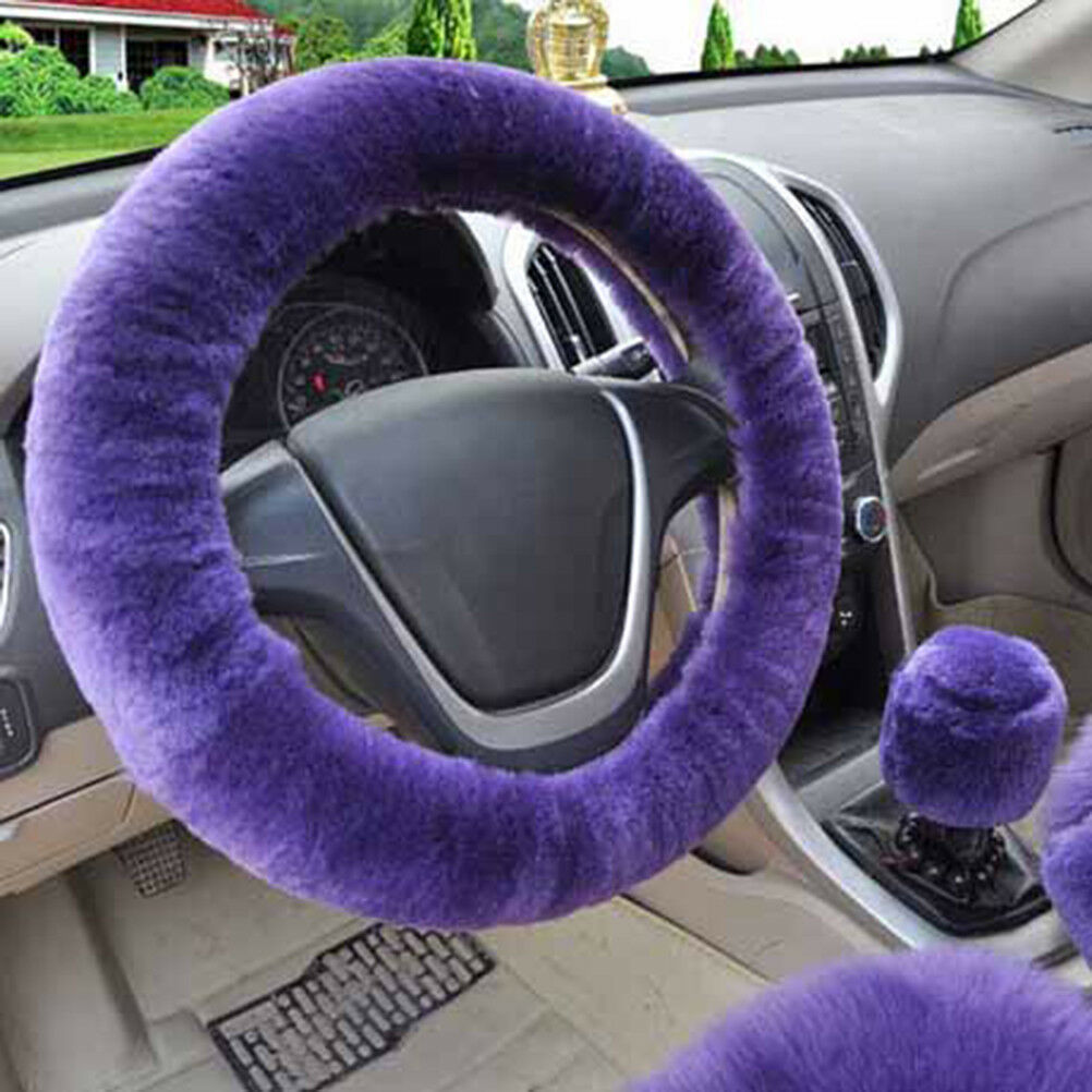 3Pcs/set Winter purple warm plush car steering wheel cover handbrake covers BDA