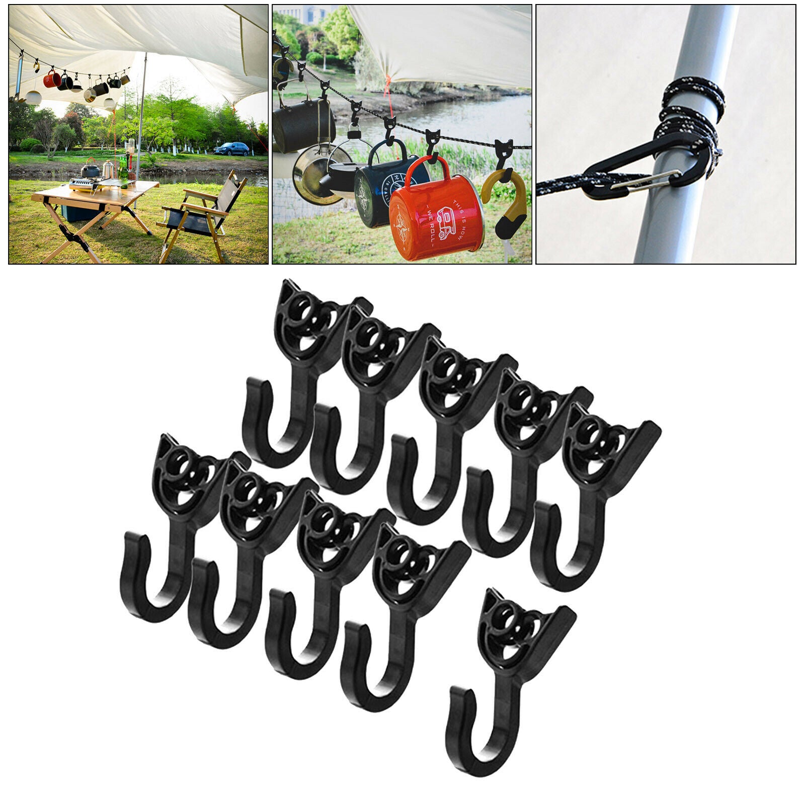 10x Awning Hanging Clips Light Hangers Camping Awning Hooks Outdoor Black