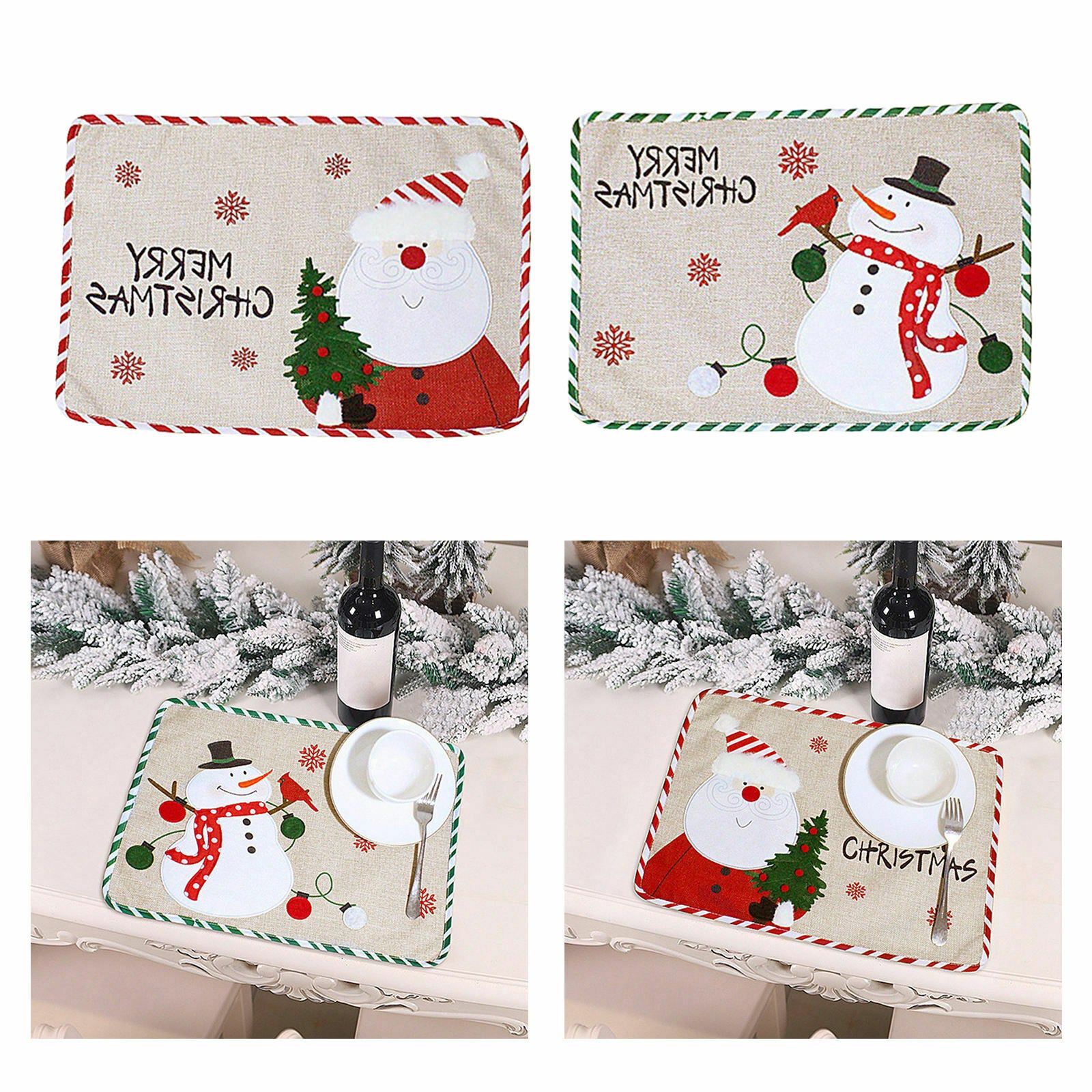 Placemat Decoration Rectangle dinner Christmas Embroidery for Xmas New Year
