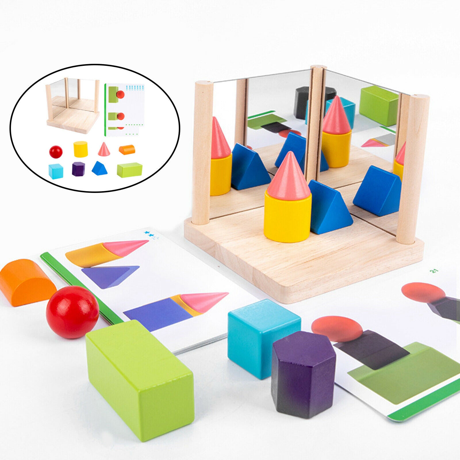 8 PCS Wooden Mirror Blocks Puzzle Preschool Recognition Sorter Chunky Block Fun