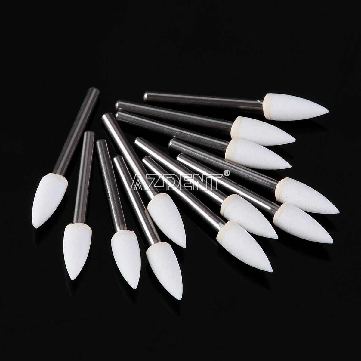 10Kits AZDENT Dental Flame Shape White Stone Polishing Polisher FG Burs Abrasion