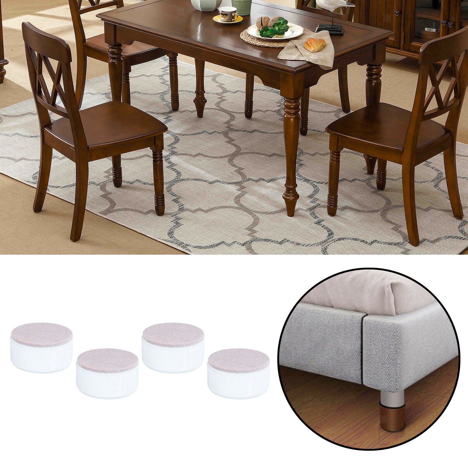 8 Pieces Round Square Bed Risers Furniture Lifts Anti Slip for Home Office