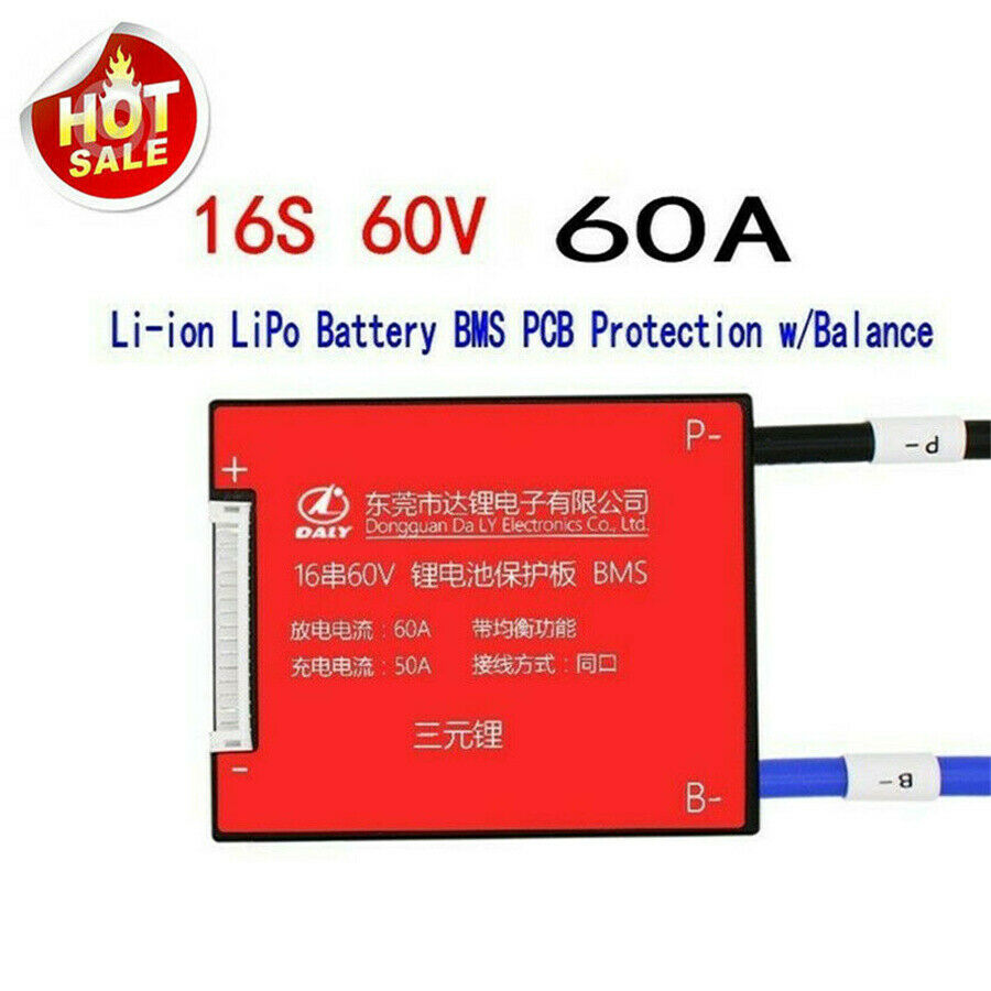 16S Lithium Ion Li-ion LiPo BMS PCB Protection Board Balance 60V 60A Waterproof