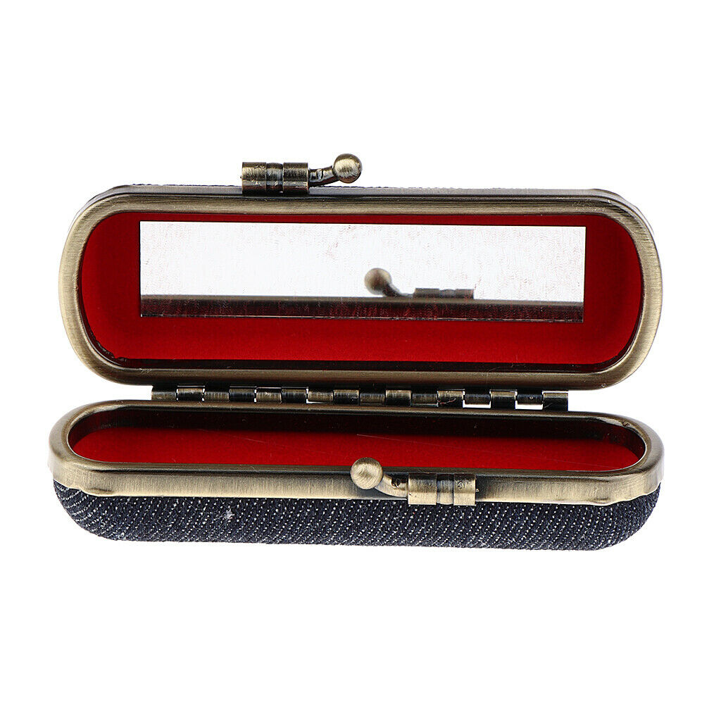 Lipstick Case Holder Box Organizer Bag with Mirror for Ladies Black Blue