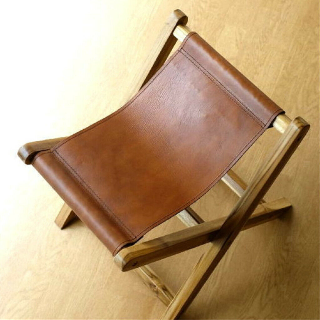Wooden Leather Folding Chairs Leather Mazar Easy to Carry for Family Fishing